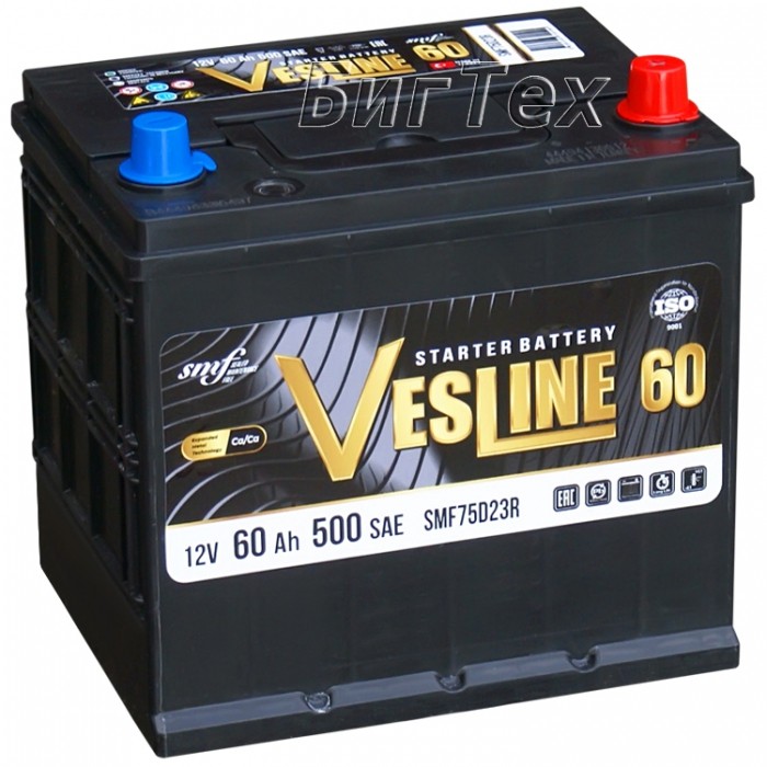 Аккумулятор автомобильный VESLINE SMF 75D23, 60 Ah