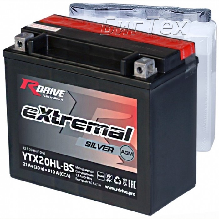 Мото аккумулятор RDrive Silver YTX20HL-BS AGM...