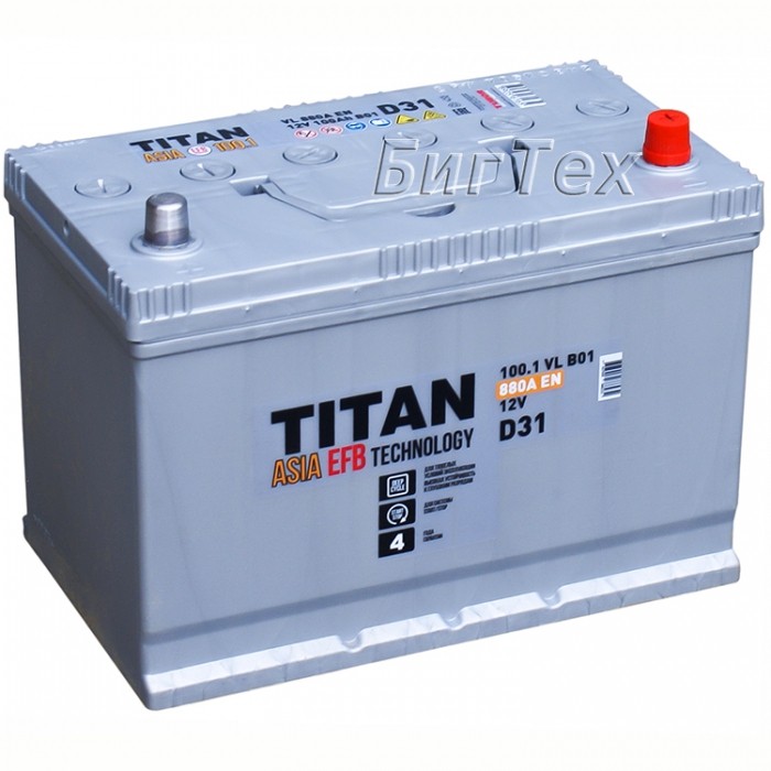 Аккумулятор автомобильный TITAN ASIA EFB 100 Aч
