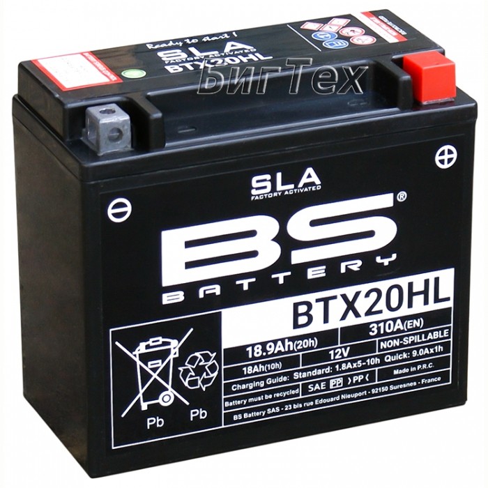 Мото аккумулятор BS BTX20HL SLA 18.9Ah (YTX20HL)