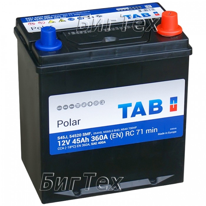 Аккумулятор автомобильный TAB Polar S45J 45Ач 400А