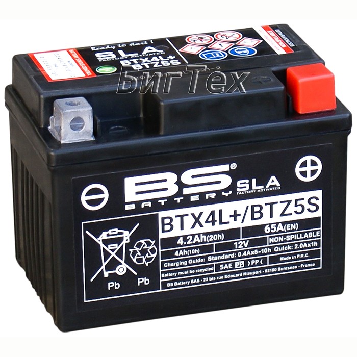 Мото аккумулятор BS BTX4L+/BTZ5S SLA 4.2 Ач...