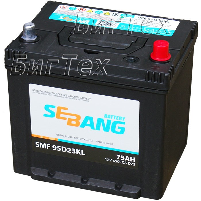 Аккумулятор автомобильный SEBANG 95D23KL 75 Ач