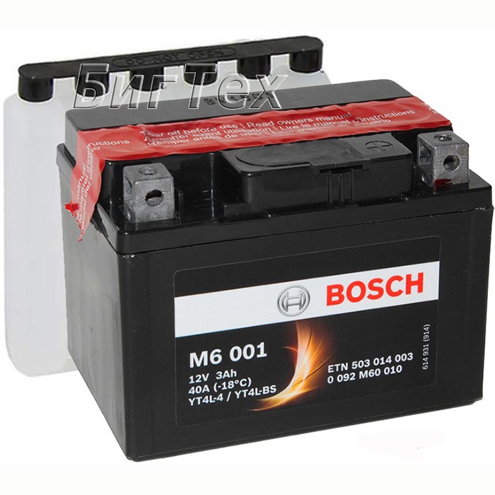 Мото аккумулятор Bosch M6 001 3 Ач (YT4L-BS)