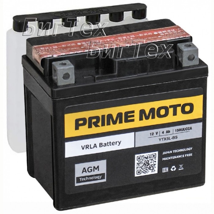 Мото аккумулятор PRIME MOTO PTX5L-BS AGM 5 Ач