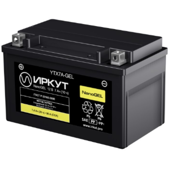 Мото аккумулятор ИРКУТ YTX7A-GEL 7.4Ач 90A п/п