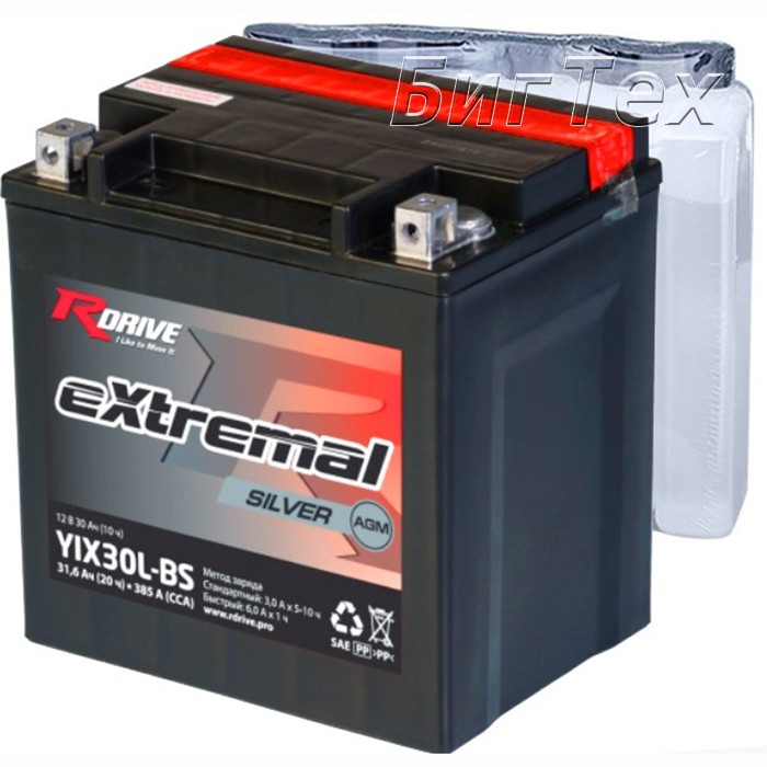 Мото аккумулятор RDrive Silver YIX30L-BS AGM...