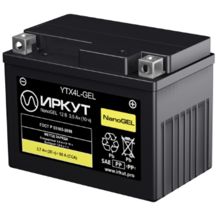 Мото аккумулятор ИРКУТ YTX4L-GEL 3,7Ач 50А о.п.