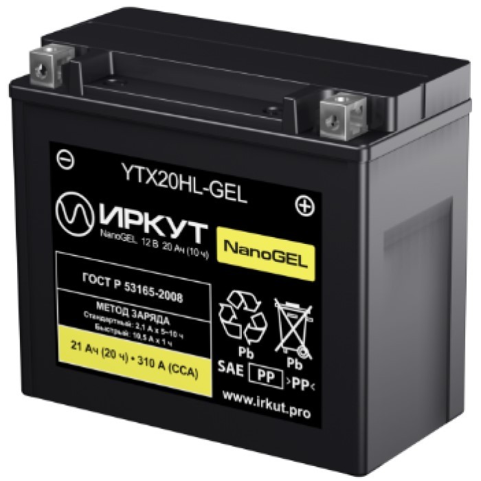 Мото аккумулятор ИРКУТ YTX20HL-GEL 21Ач 310А о/п