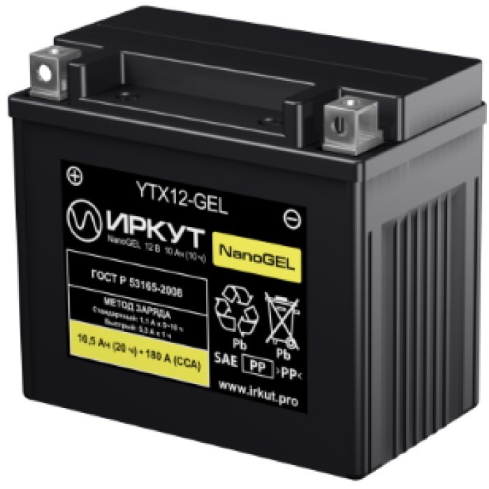 Мото аккумулятор ИРКУТ YTX12-GEL 10,5Ач 180A п/п