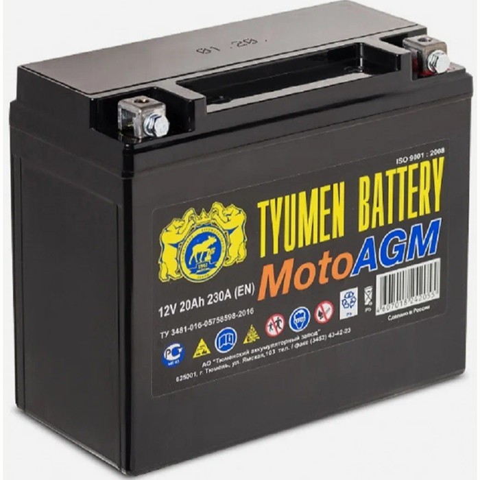 Мото аккумулятор TYUMEN MOTO AGM 20 Ач 230А...