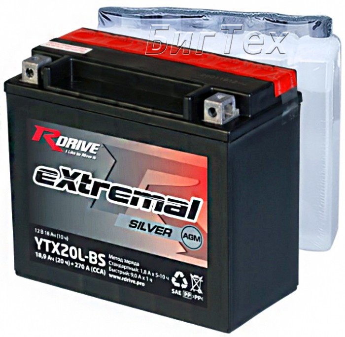 Мото аккумулятор RDrive Silver YTX20L-BS AGM...