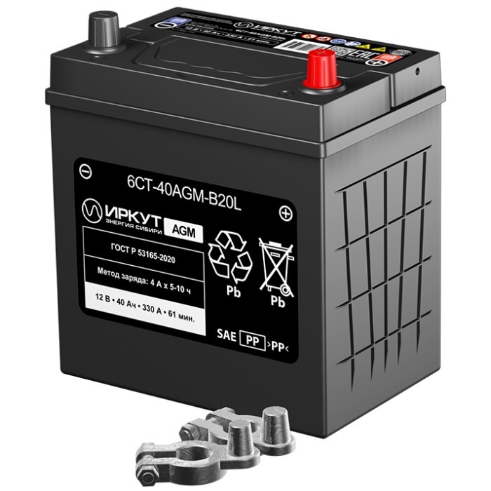 Аккумулятор автомобильный ИРКУТ AGM-B20L(S)...