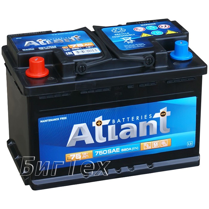 Аккумулятор автомобильный ATLANT 75 Ач 680A